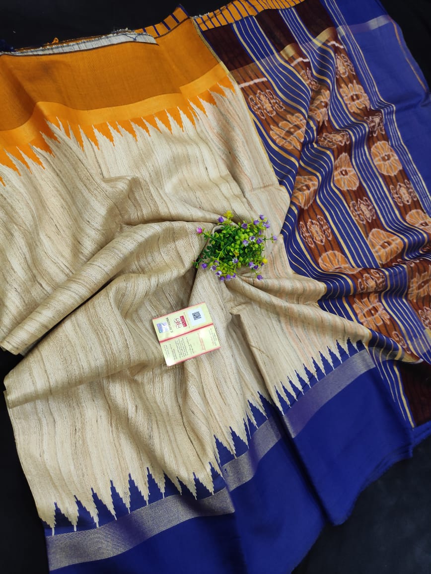 Pure Ghicha Silk Temple Border ikkat Pallu Ssree SILK ZONE