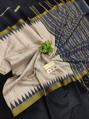 Pure Ghicha Silk Temple Border Ikkat Pallu Saree SILK ZONE