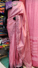 Tussar silk cut work design saree SILK ZONE