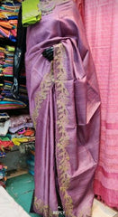 Tussar silk cut work design saree SILK ZONE