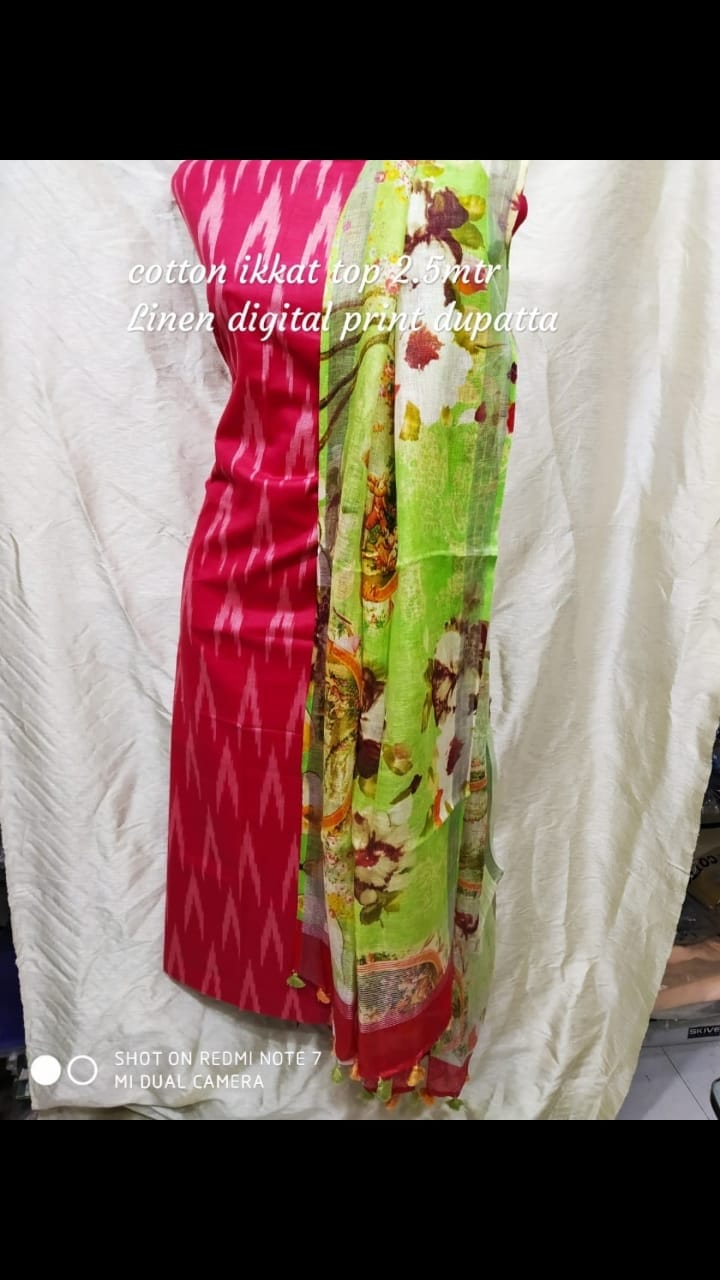 Linen Digital Print Dupatta Ikkat Top SILK ZONE