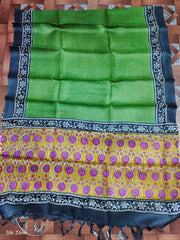 Tussar silk handblock print dupatta SILK ZONE