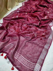 Pure silk linen embroidery saree SILK ZONE