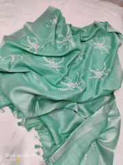 Pure silk linen embroidery saree SILK ZONE