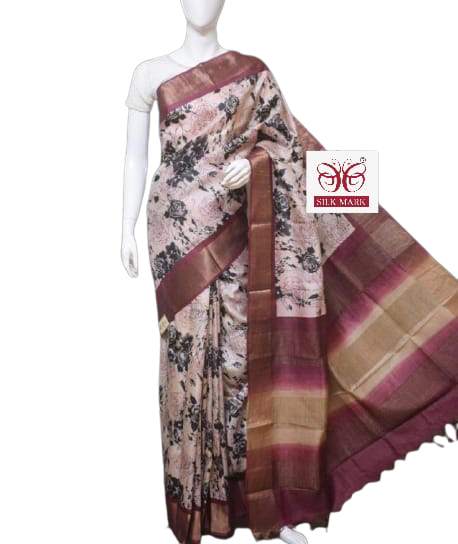 Pure Tussar Silk print saree