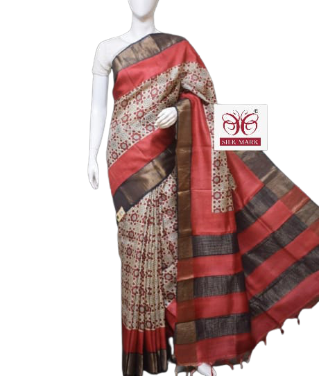 Pure Tussar Silk print saree