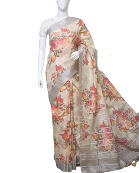 PURE LINEN DIGITAL PRINT SAREE SILK ZONE