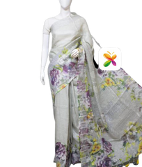 PURE LINEN DIGITAL PRINT SAREE SILK ZONE