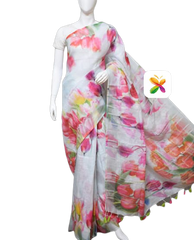 PURE LINEN DIGITAL PRINT SAREE SILK ZONE