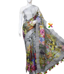 PURE LINEN DIGITAL PRINT SAREE SILK ZONE