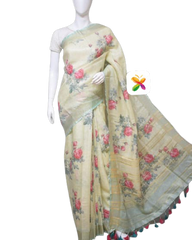 PURE LINEN DIGITAL PRINT SAREE SILK ZONE