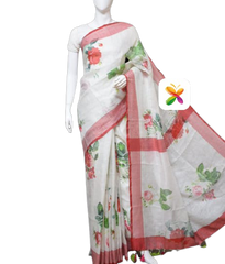 PURE LINEN DIGITAL PRINT SAREE SILK ZONE