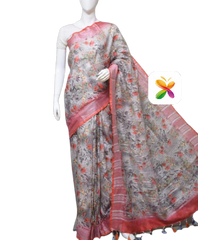 PURE LINEN DIGITAL PRINT SAREE SILK ZONE