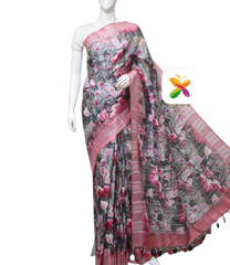 PURE LINEN DIGITAL PRINT SAREE SILK ZONE