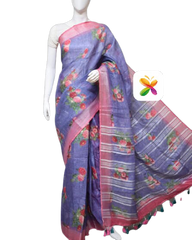 PURE LINEN DIGITAL PRINT SAREE SILK ZONE