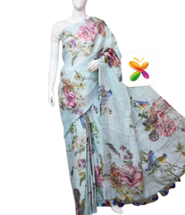 PURE LINEN DIGITAL PRINT SAREE SILK ZONE