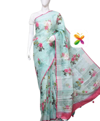 PURE LINEN DIGITAL PRINT SAREE SILK ZONE