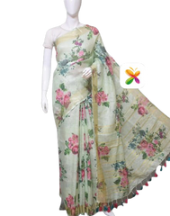 PURE LINEN DIGITAL PRINT SAREE SILK ZONE
