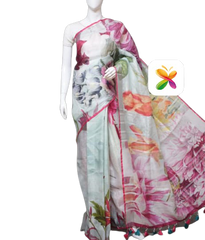 PURE LINEN DIGITAL PRINT SAREE SILK ZONE