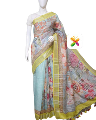 PURE LINEN DIGITAL PRINT SAREE SILK ZONE