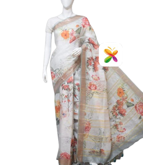 PURE LINEN DIGITAL PRINT SAREE SILK ZONE