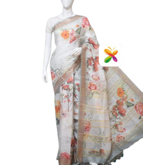 PURE LINEN DIGITAL PRINT SAREE SILK ZONE