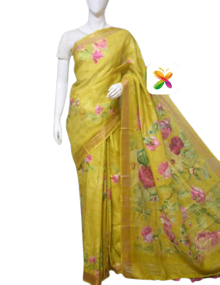 PURE LINEN DIGITAL PRINT SAREE SILK ZONE