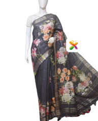Pure linen digital print saree SILK ZONE