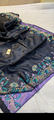 Tussar silk hand embroidery saree SILK ZONE
