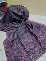 Pure tussar cutwork design embroidery silk saree SILK ZONE