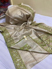 Pure tussar cutwork design embroidery silk saree SILK ZONE