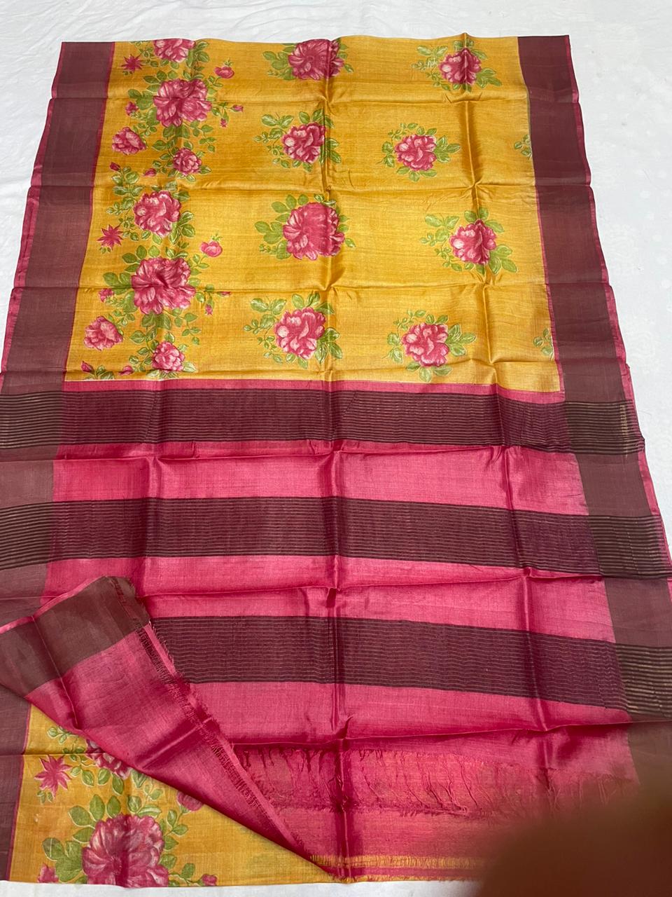 Pure Tussar Silk print saree