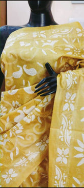 Tussar silk katha steech embroidery saree