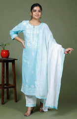 Khadi cotton embroidery suit