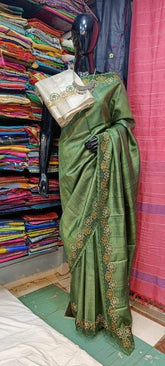 Tussar cutwork embroidery saree