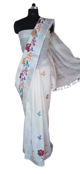 Cotton Linen embroidery saree SILK ZONE