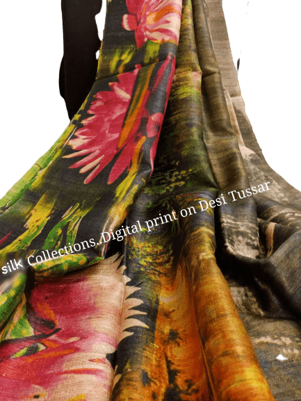 Handloom tussir silk digital print saree SILK ZONE