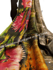 Handloom tussir silk digital print saree SILK ZONE