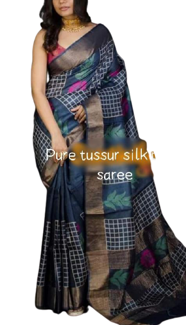 Pure Tussar Silk print saree