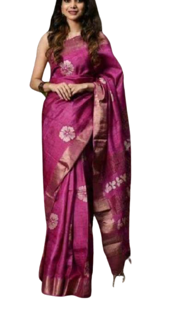 Pure Tussar Silk print saree
