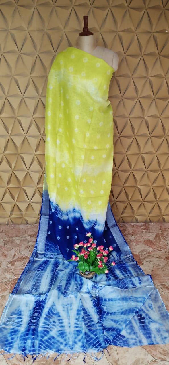 Pure linen shibori saree SILK ZONE