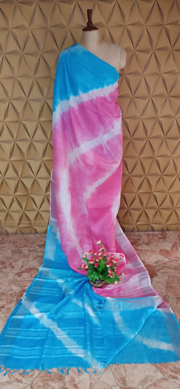 Linen shibori saree SILK ZONE