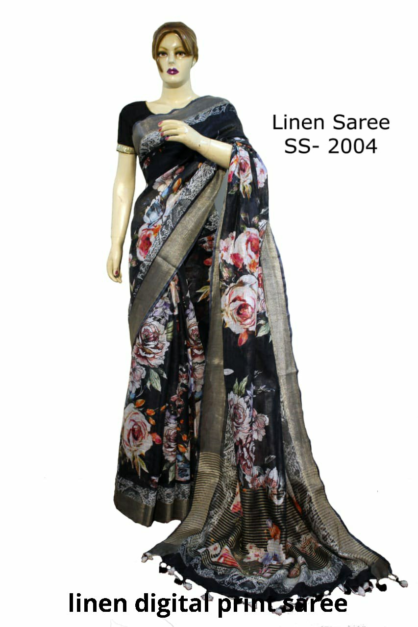 Linen Digital Print Saree SILK ZONE