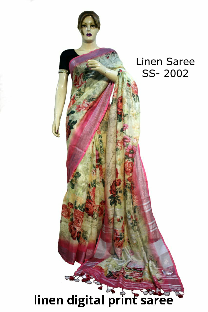Linen Digital Print Saree SILK ZONE