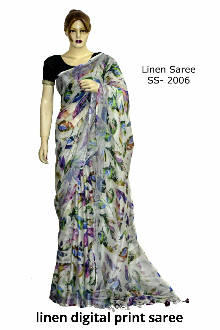 Linen Digital Print Saree SILK ZONE