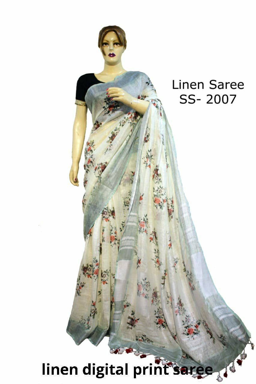 Linen Digital Print Saree SILK ZONE