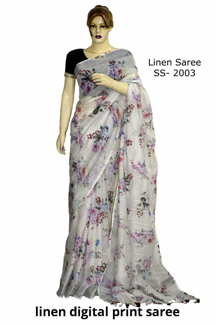 Linen Digital Print Saree SILK ZONE