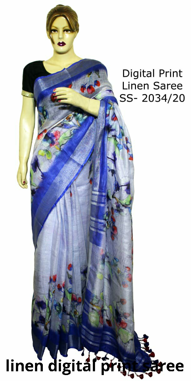 Linen Digital Print Saree SILK ZONE