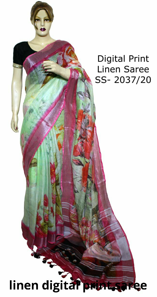 Linen Digital Print Saree SILK ZONE