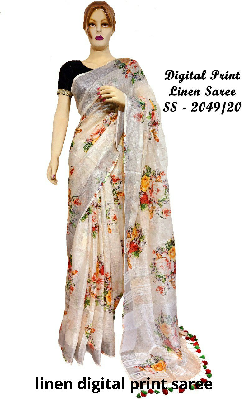 Linen Digital Print Saree SILK ZONE
